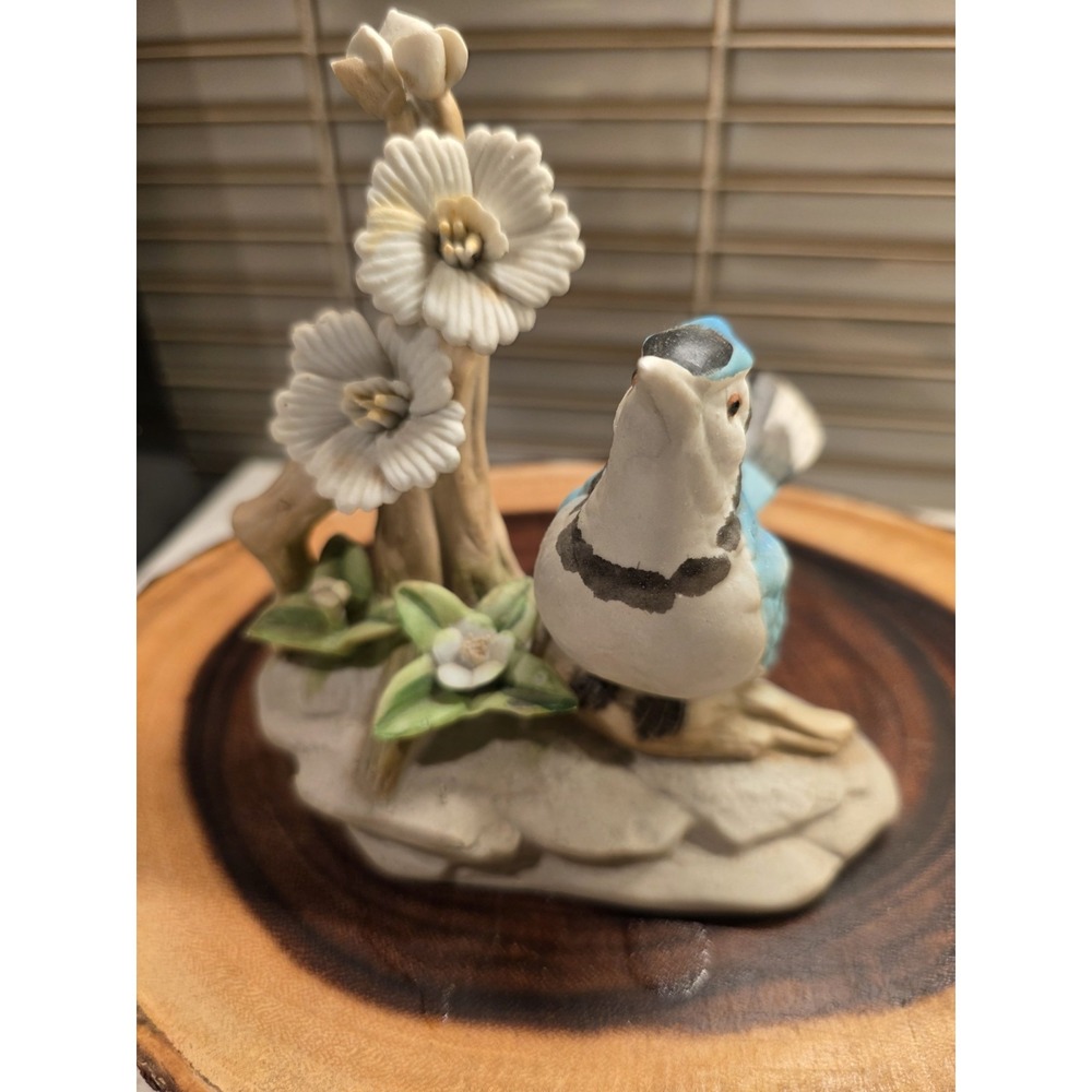 VTG Royal Crown Bluejay Bird Porcelain Figurine J. Byron Flower Branch